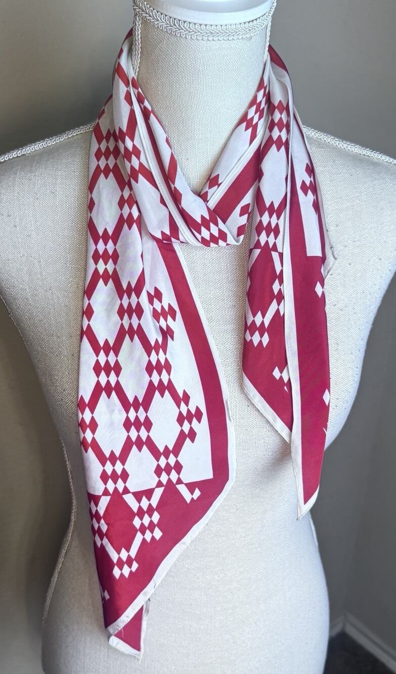 Vintage Vera Neumann Scarf Long Skinny Red White Geometric MCM Groovy 70s